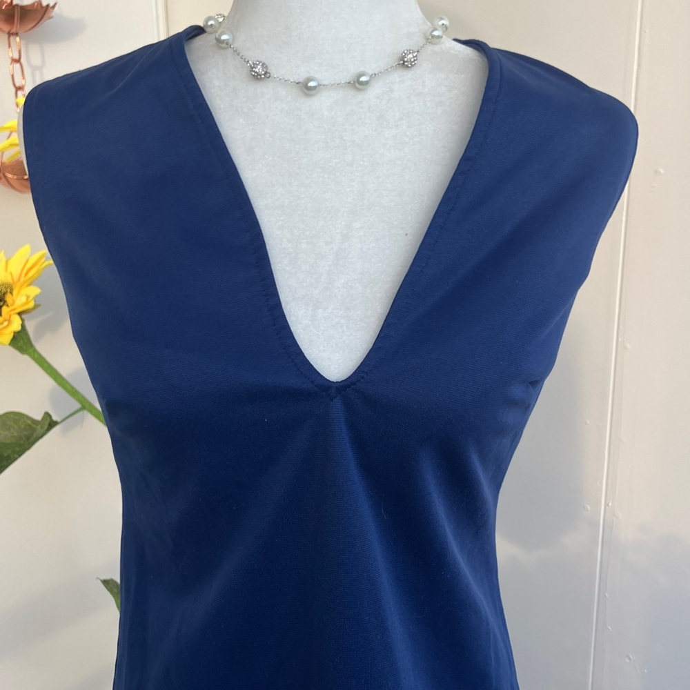 Vintage 60s 70s Mod Solid Navy Sleek Basic Minima… - image 2